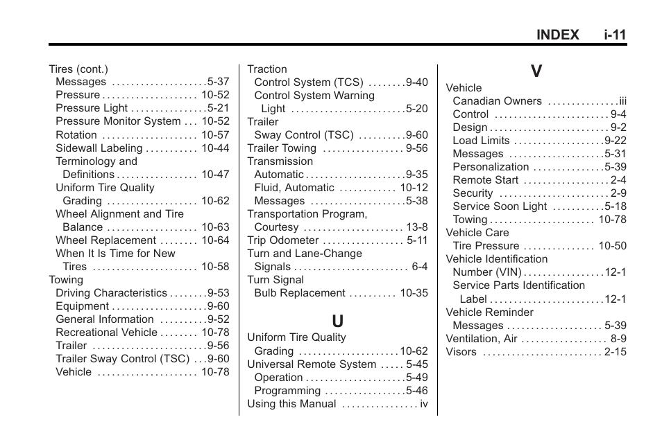 Index_u, Index_v, Index i-11 | Saturn 2010 VUE User Manual | Page 397 / 398