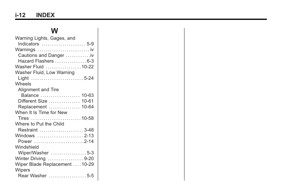 Index_w, I-12 index | Saturn 2010 VUE User Manual | Page 398 / 398