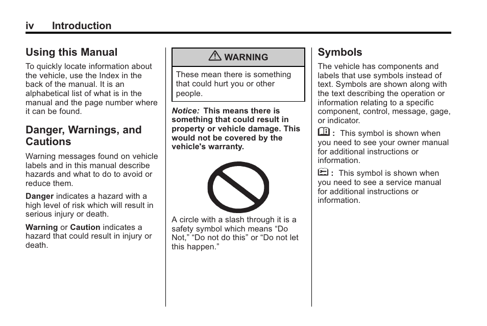 Using this manual, Danger, warnings, and cautions, Symbols | Saturn 2010 VUE User Manual | Page 4 / 398