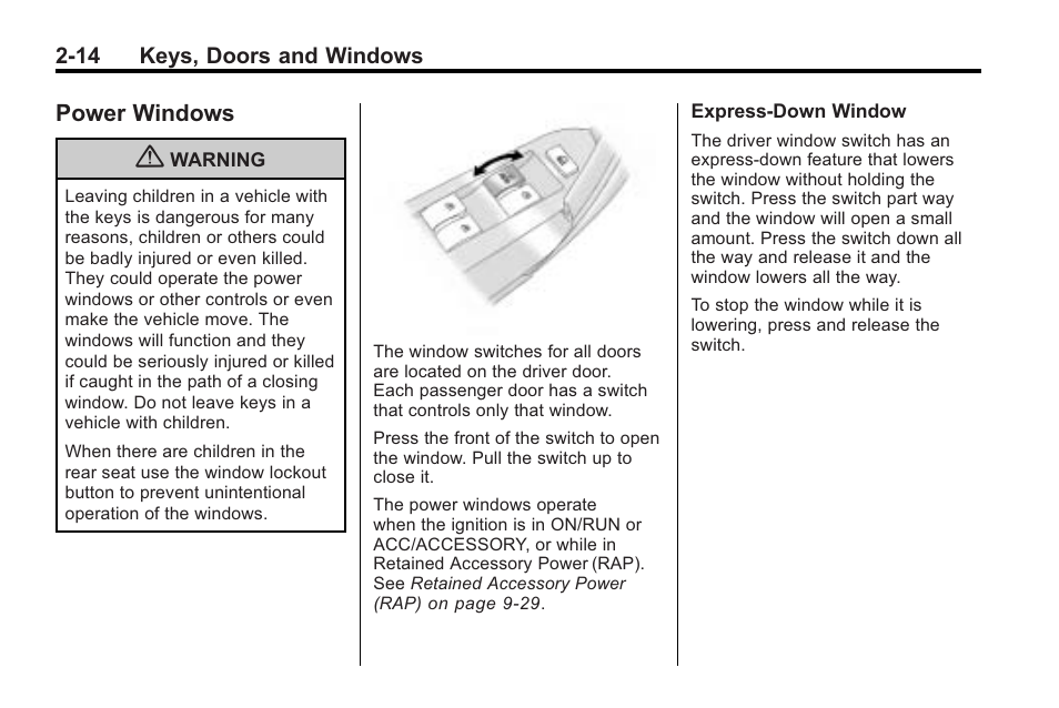 Power windows, Windows -14 | Saturn 2010 VUE User Manual | Page 42 / 398