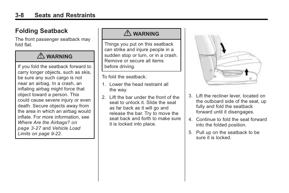Folding seatback, Folding seatback -8 | Saturn 2010 VUE User Manual | Page 52 / 398