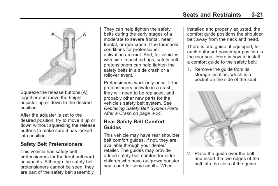 Seats and restraints 3-21 | Saturn 2010 VUE User Manual | Page 65 / 398