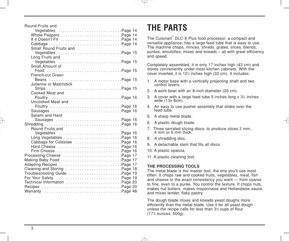 The parts | Cuisinart DLC-XP User Manual | Page 4 / 52