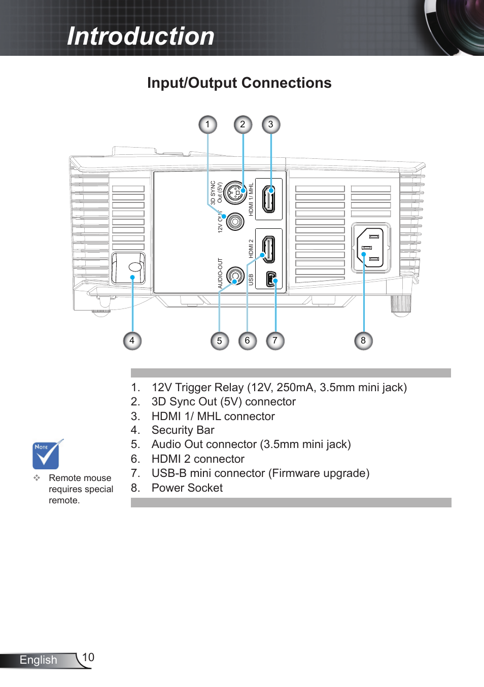 Input/output connections, Introduction | Optoma EH200ST User Manual | Page 10 / 68