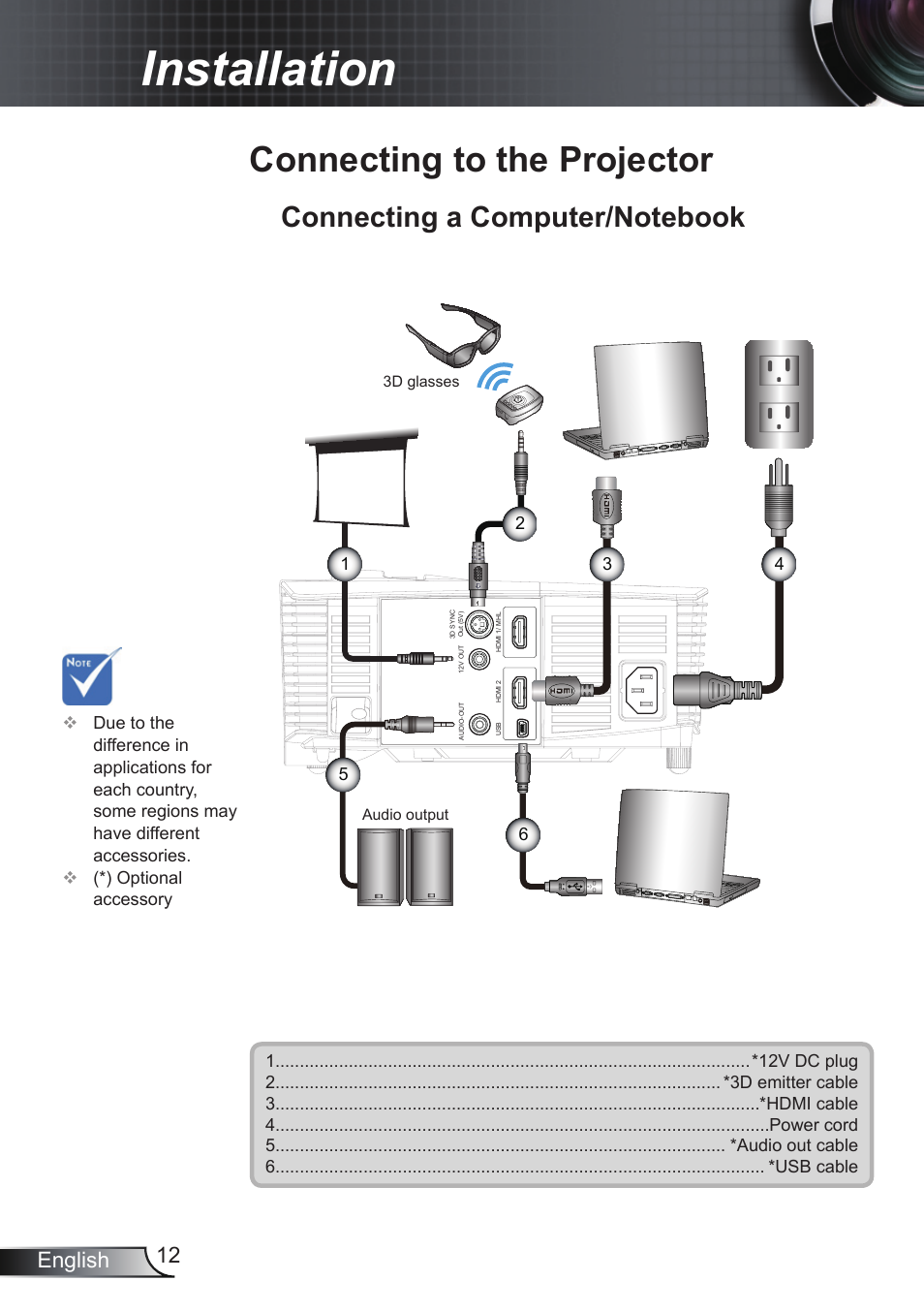 Installation, Connecting to the projector, Connecting a computer/notebook | 2 english | Optoma EH200ST User Manual | Page 12 / 68