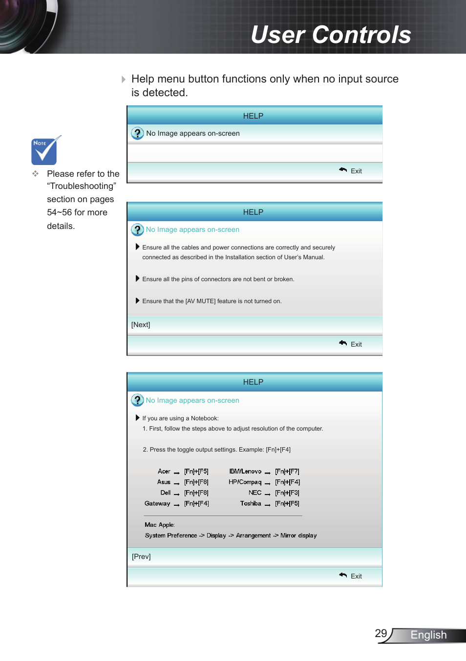 User controls, 29 english | Optoma EH200ST User Manual | Page 29 / 68