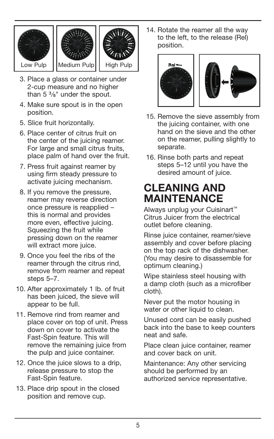 Cleaning and maintenance | Cuisinart CCJ-500 User Manual | Page 5 / 13