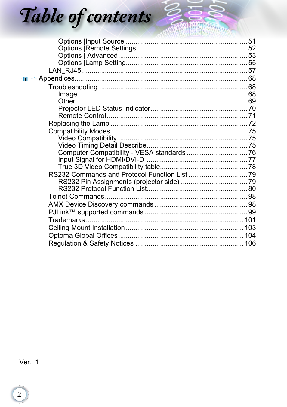 Optoma EH415 User Manual | Page 2 / 107