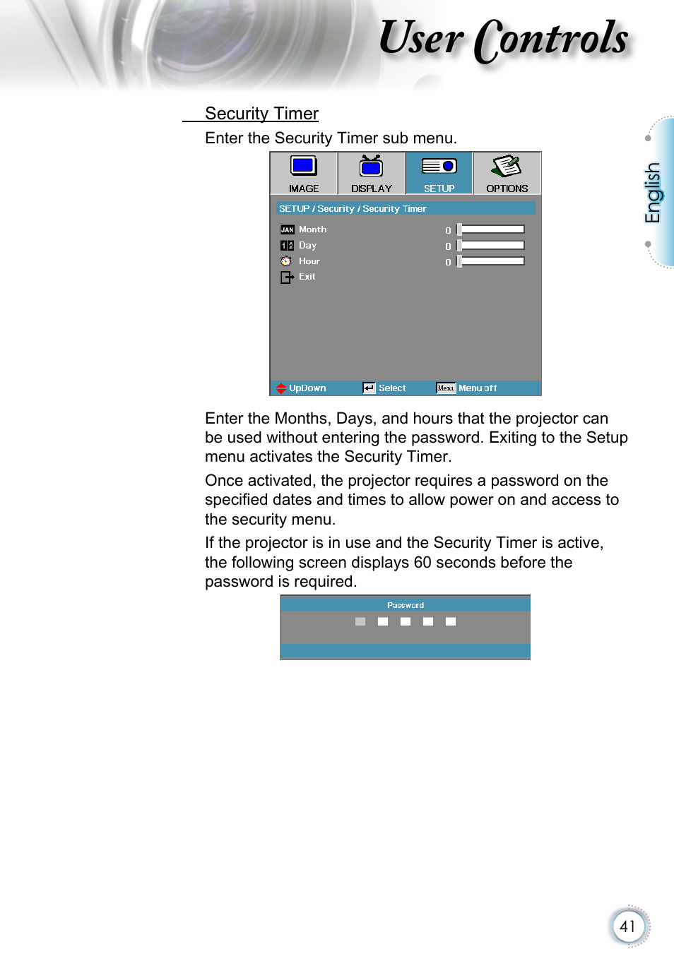 User controls | Optoma EH415 User Manual | Page 41 / 107