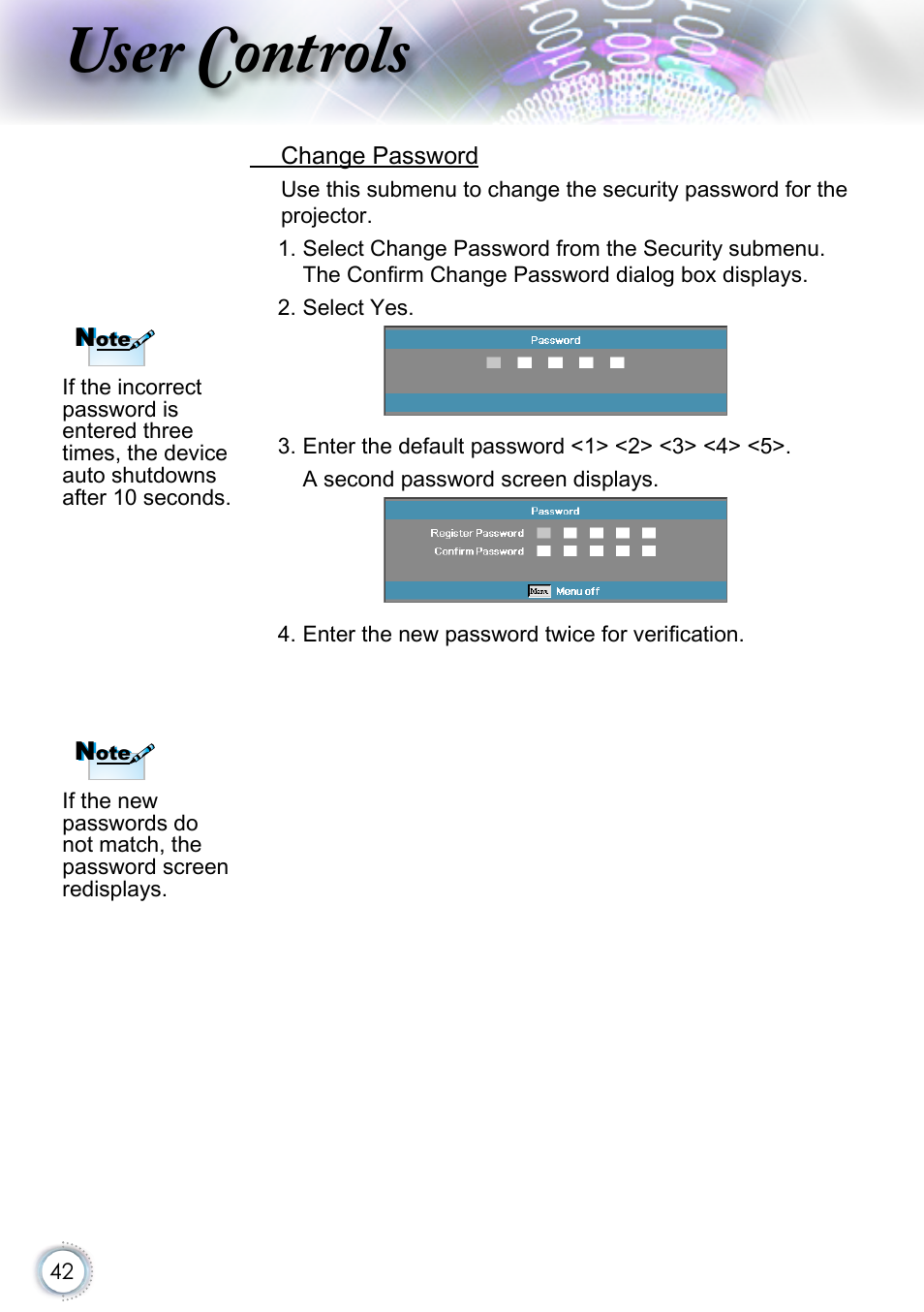 42 for more information, User controls | Optoma EH415 User Manual | Page 42 / 107