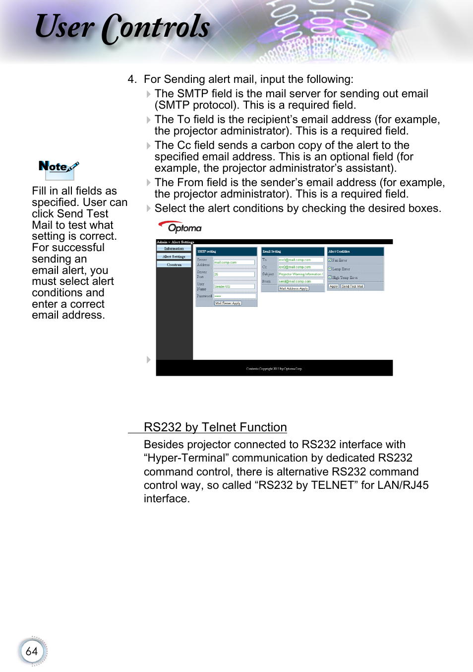 User controls | Optoma EH415 User Manual | Page 64 / 107