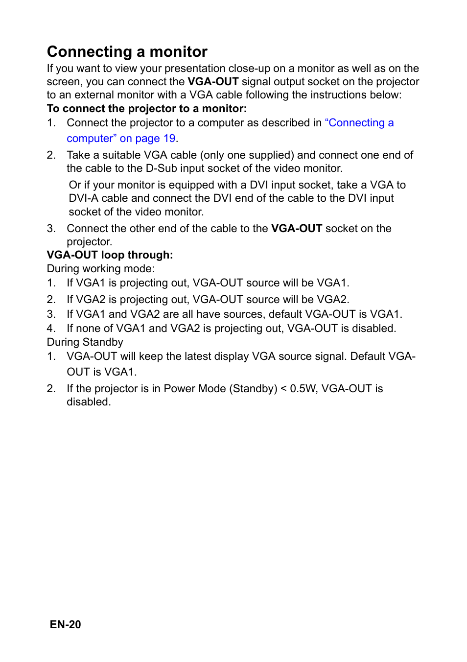 Connecting a monitor | Optoma EH501 User Manual | Page 20 / 93