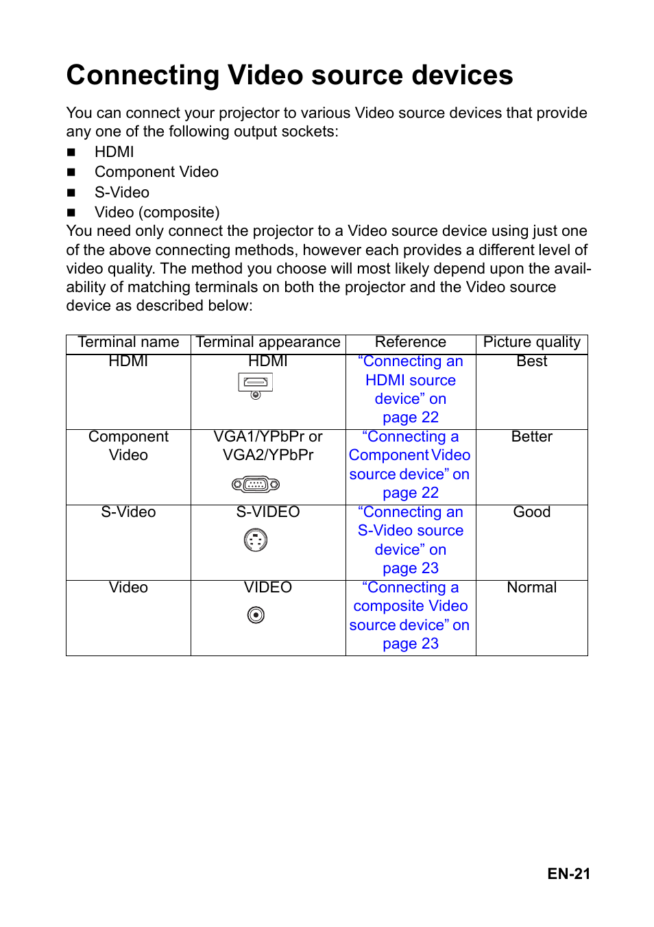 Connecting video source devices | Optoma EH501 User Manual | Page 21 / 93