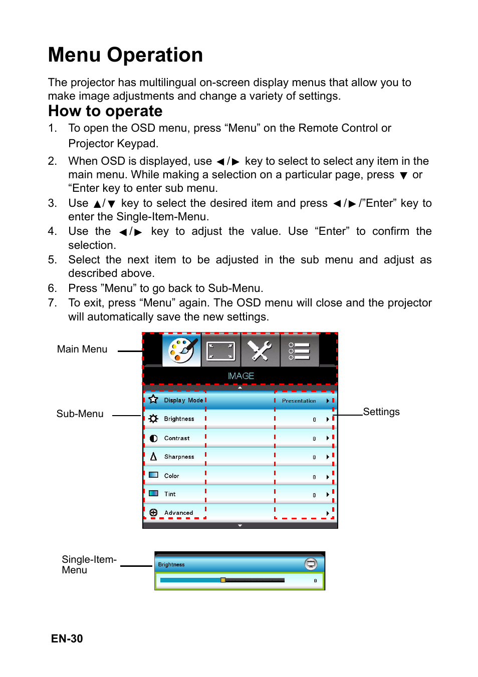 Menu operation, How to operate | Optoma EH501 User Manual | Page 30 / 93