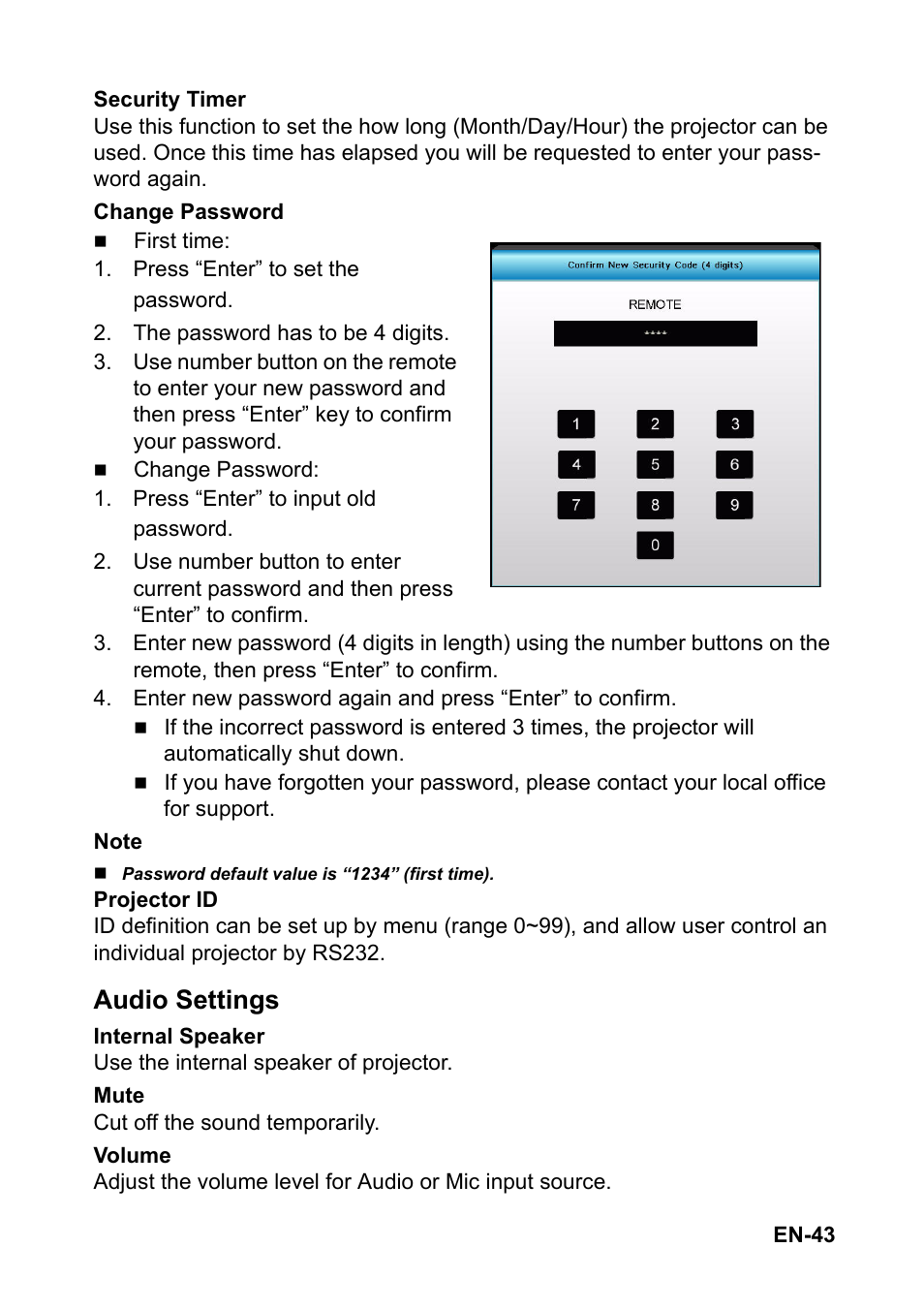 Audio settings | Optoma EH501 User Manual | Page 43 / 93