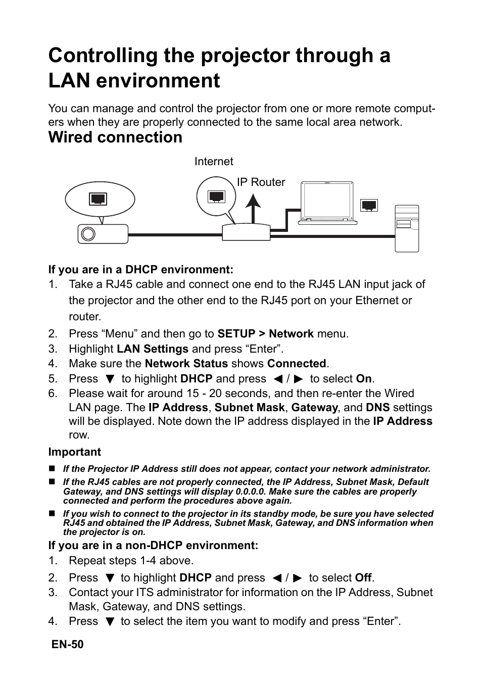 Wired connection | Optoma EH501 User Manual | Page 50 / 93