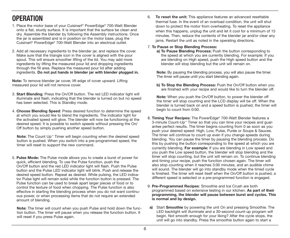 Operation | Cuisinart PowerEdge CBT-700 Series User Manual | Page 6 / 25