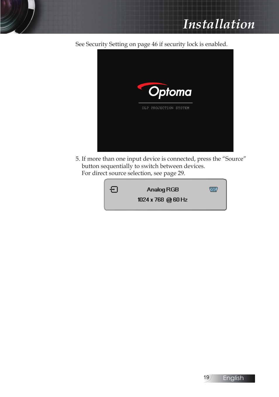 Installation | Optoma EH503 User Manual | Page 19 / 101