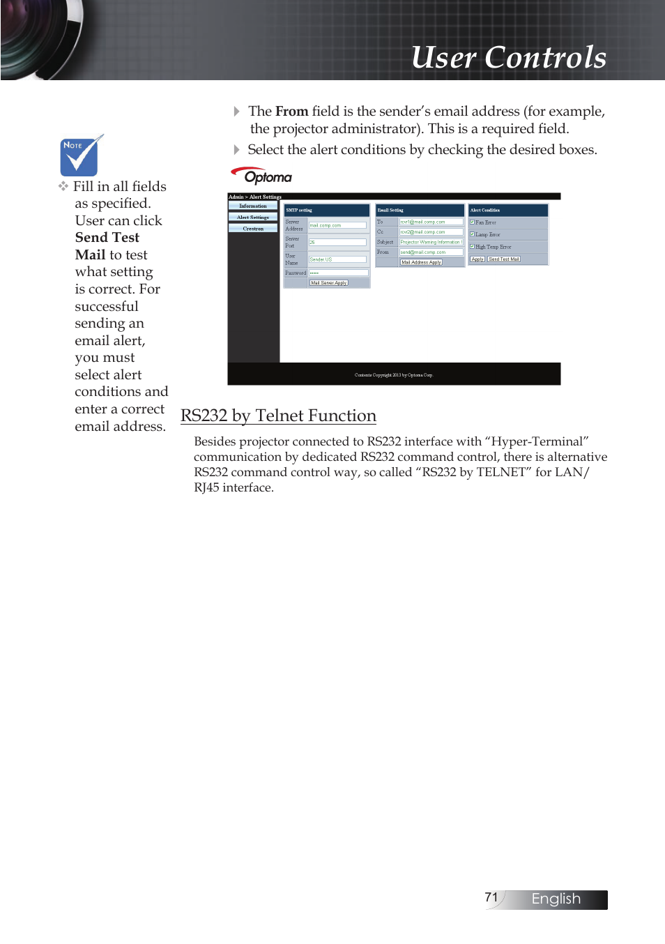 User controls | Optoma EH503 User Manual | Page 71 / 101