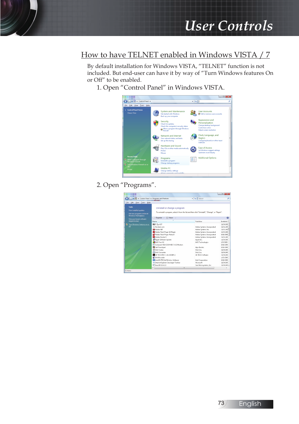 User controls | Optoma EH503 User Manual | Page 73 / 101