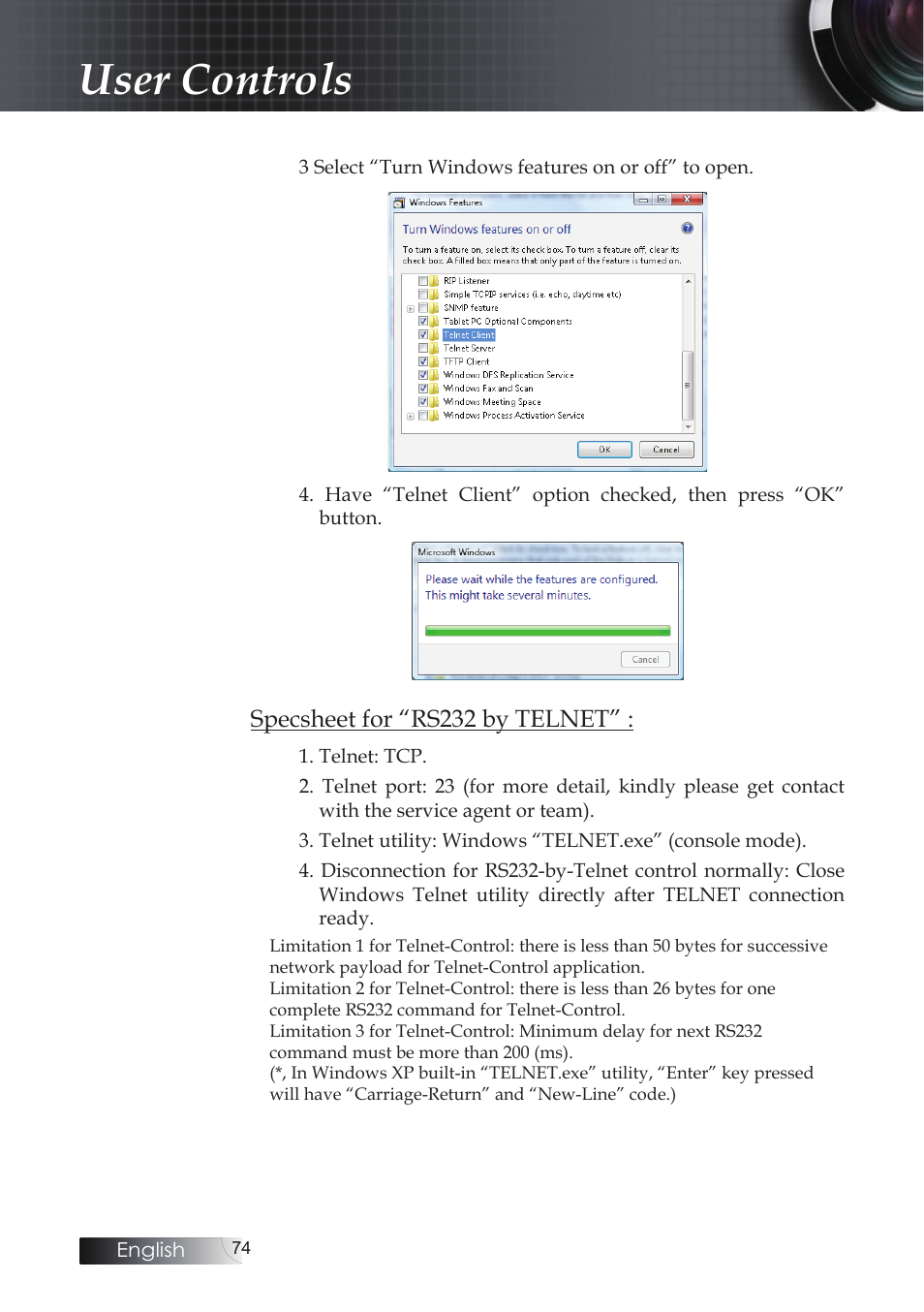 User controls | Optoma EH503 User Manual | Page 74 / 101
