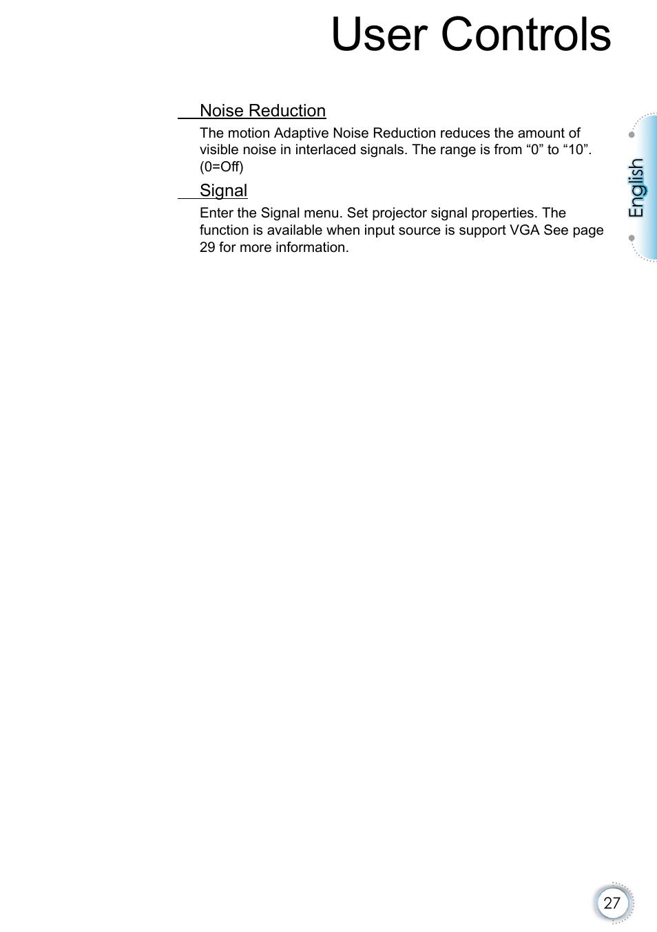 User controls | Optoma EH415e User Manual | Page 28 / 89