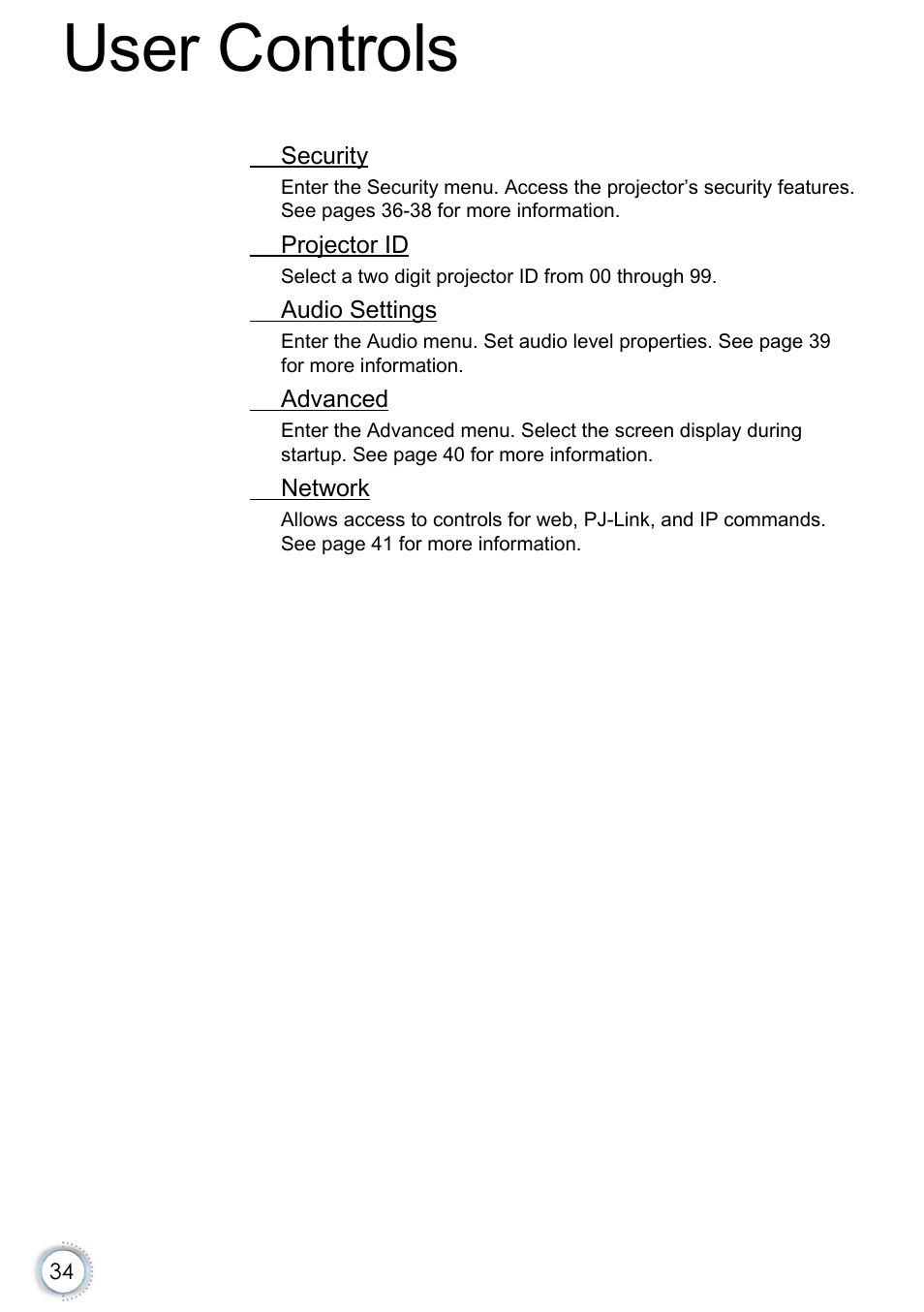 User controls | Optoma EH415e User Manual | Page 35 / 89