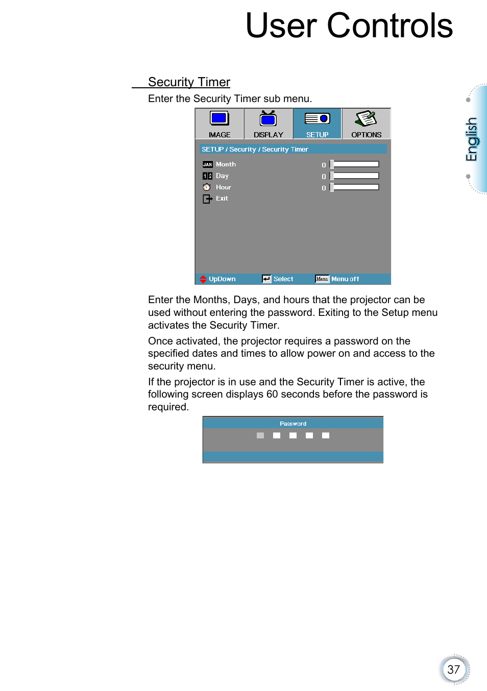 User controls | Optoma EH415e User Manual | Page 38 / 89