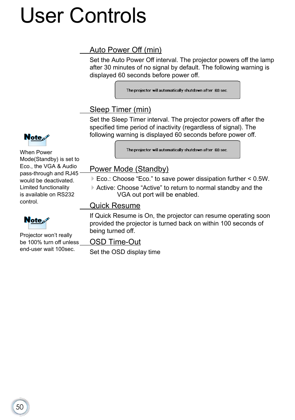 User controls | Optoma EH415e User Manual | Page 51 / 89