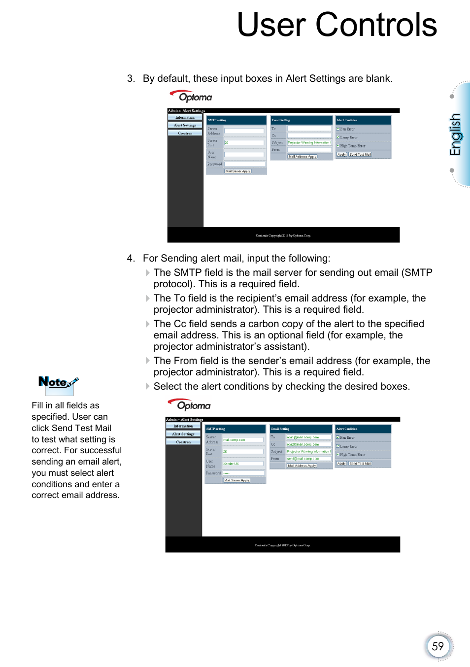User controls, English | Optoma EH415e User Manual | Page 60 / 89
