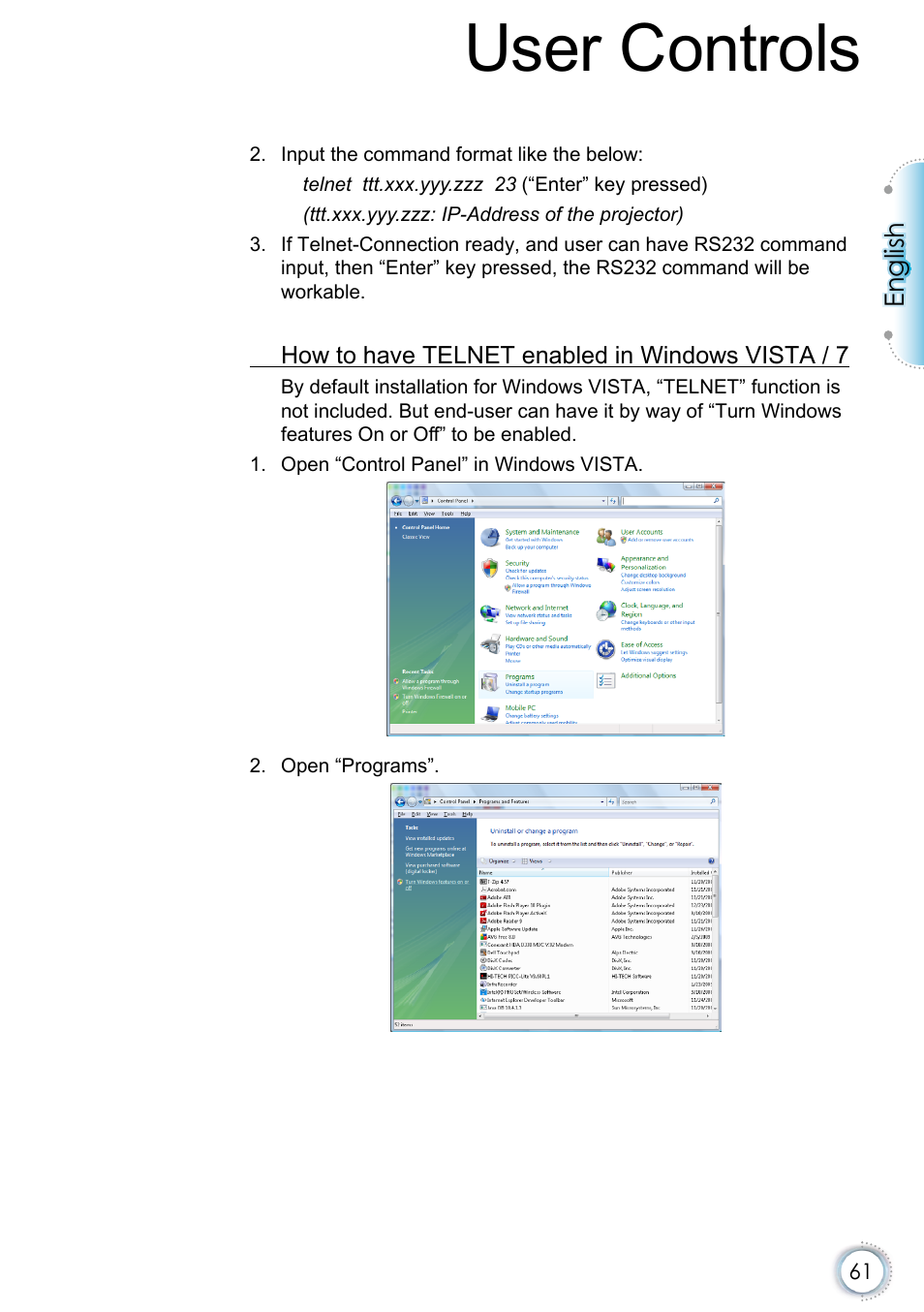 User controls | Optoma EH415e User Manual | Page 62 / 89