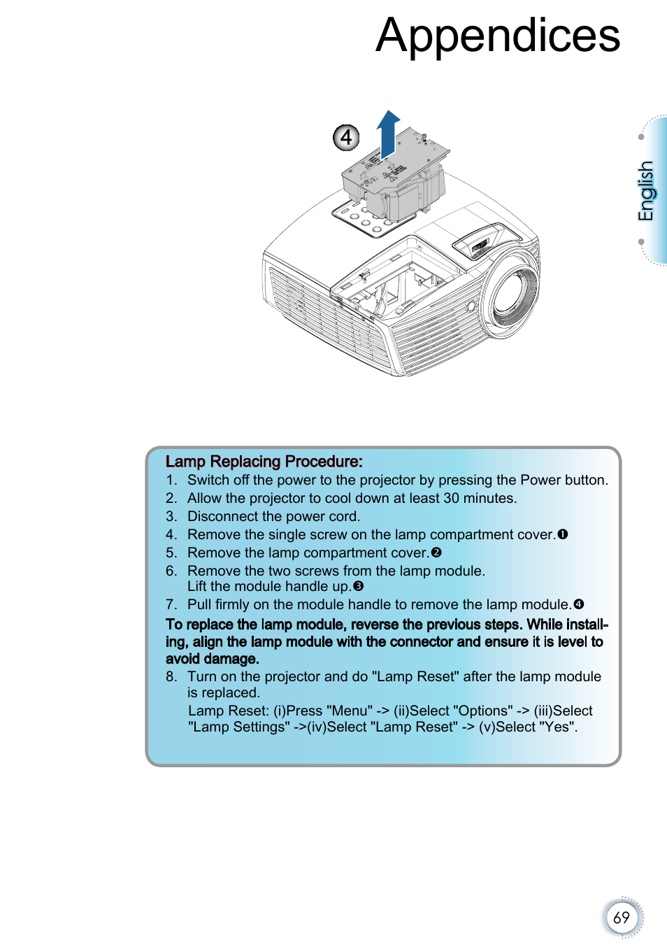 Appendices, English | Optoma EH415e User Manual | Page 70 / 89