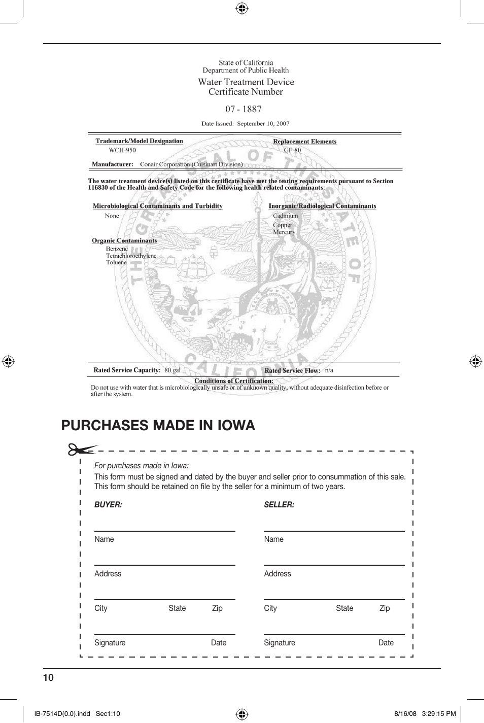 Purchases made in iowa | Cuisinart WCH-950 User Manual | Page 10 / 13