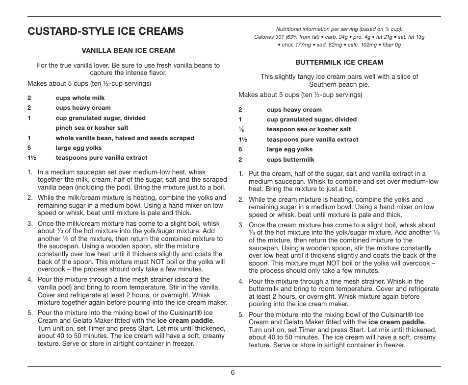 Custard-style ice creams | Cuisinart ICE-100 User Manual | Page 12 / 24