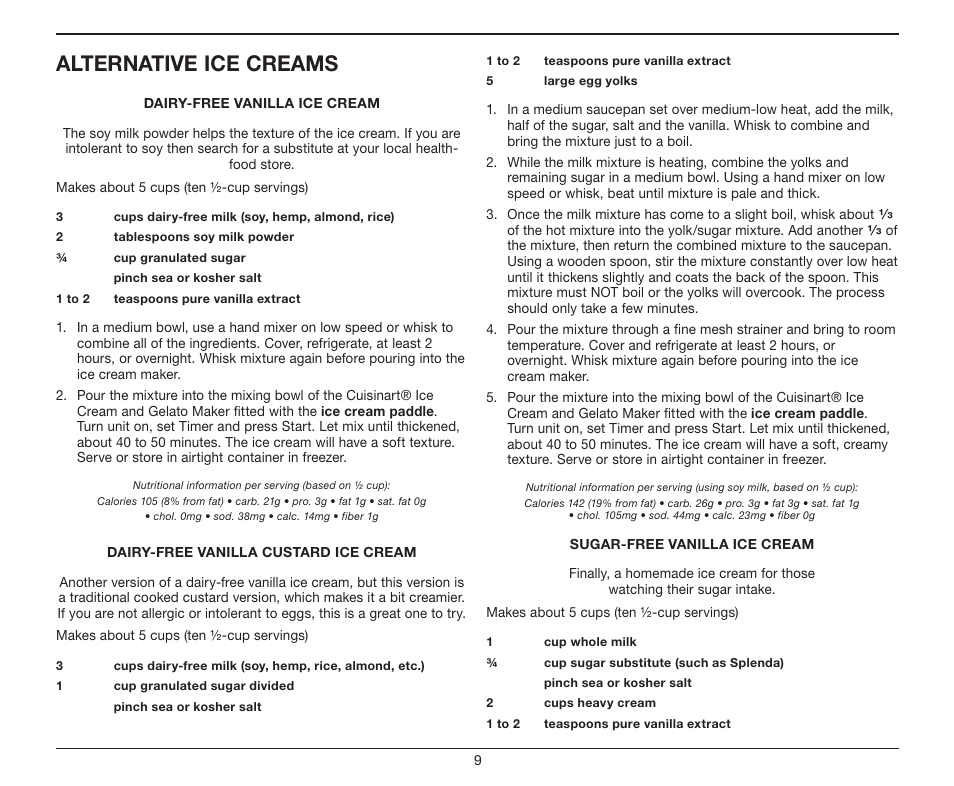 Alternative ice creams | Cuisinart ICE-100 User Manual | Page 15 / 24