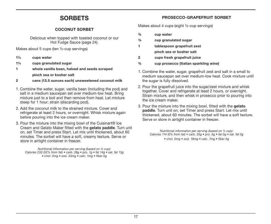 Sorbets | Cuisinart ICE-100 User Manual | Page 23 / 24
