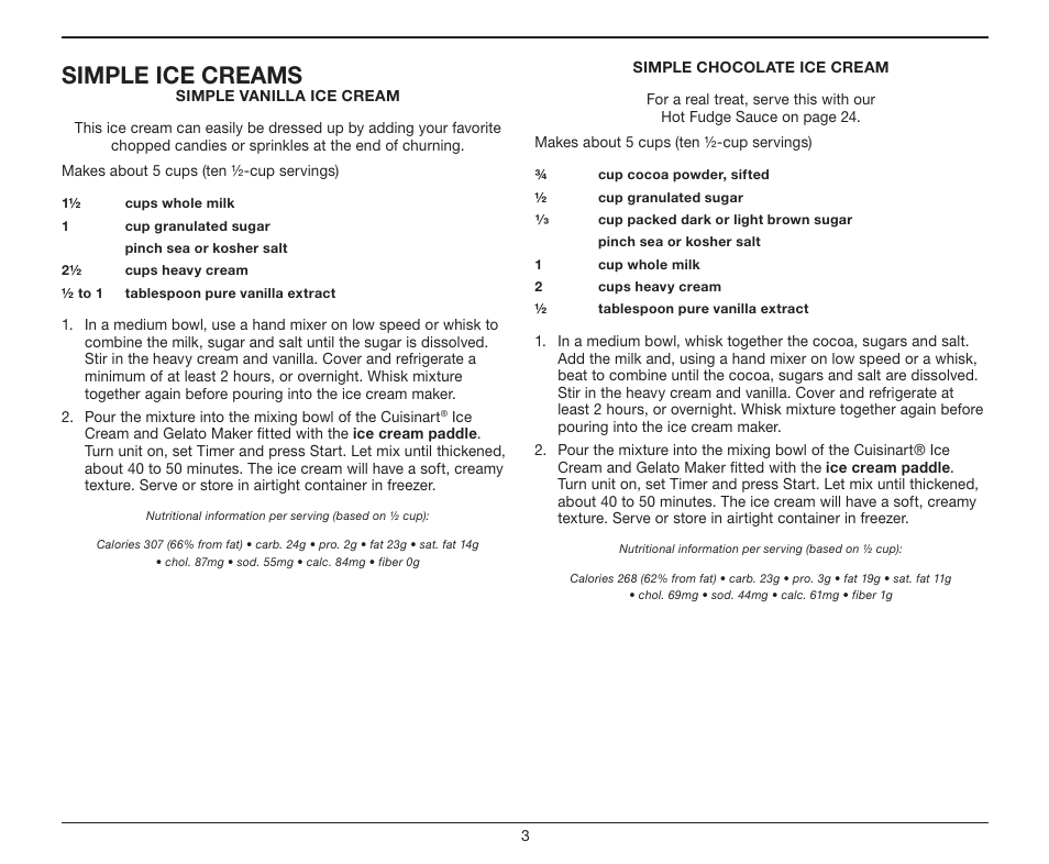 Simple ice creams | Cuisinart ICE-100 User Manual | Page 9 / 24