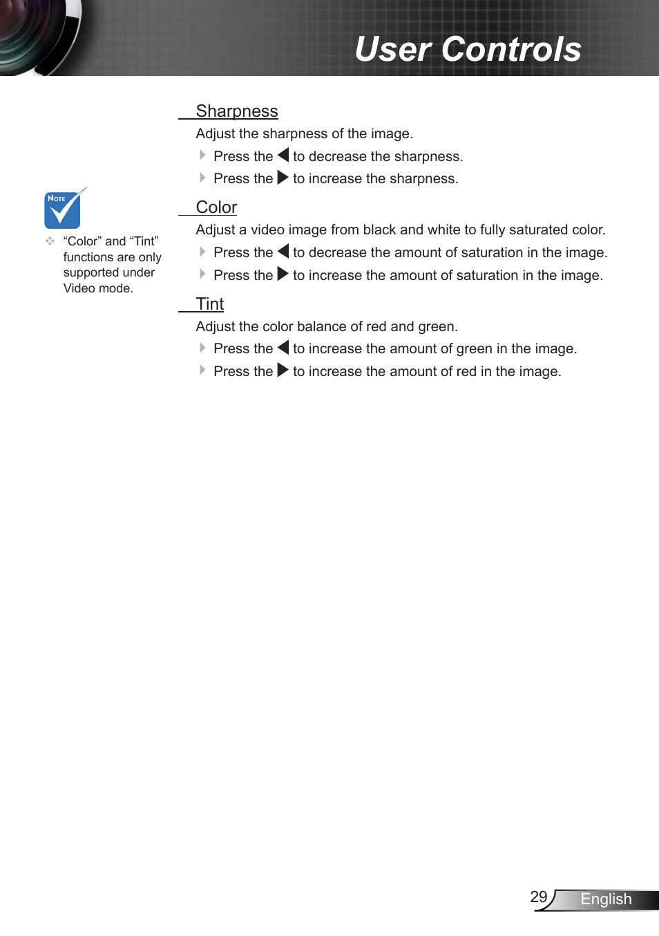 User controls | Optoma EH7700 User Manual | Page 29 / 81