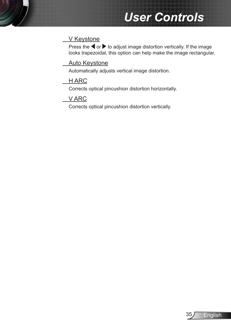 User controls | Optoma EH7700 User Manual | Page 35 / 81