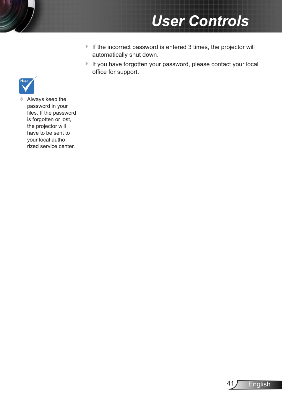 User controls | Optoma EH7700 User Manual | Page 41 / 81