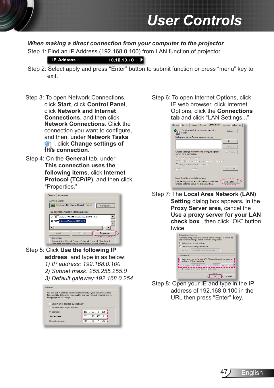 User controls | Optoma EH7700 User Manual | Page 47 / 81