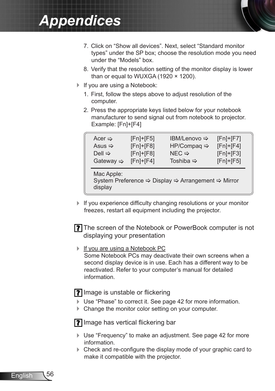 Appendices | Optoma EH7700 User Manual | Page 56 / 81