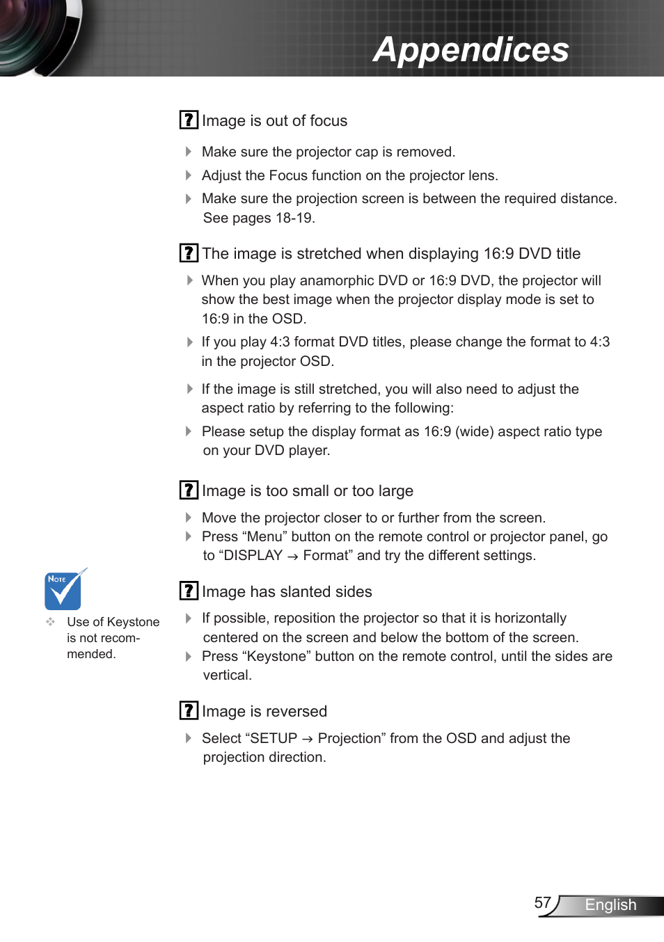 Appendices | Optoma EH7700 User Manual | Page 57 / 81