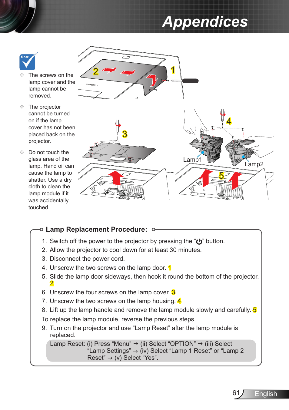 Appendices | Optoma EH7700 User Manual | Page 61 / 81