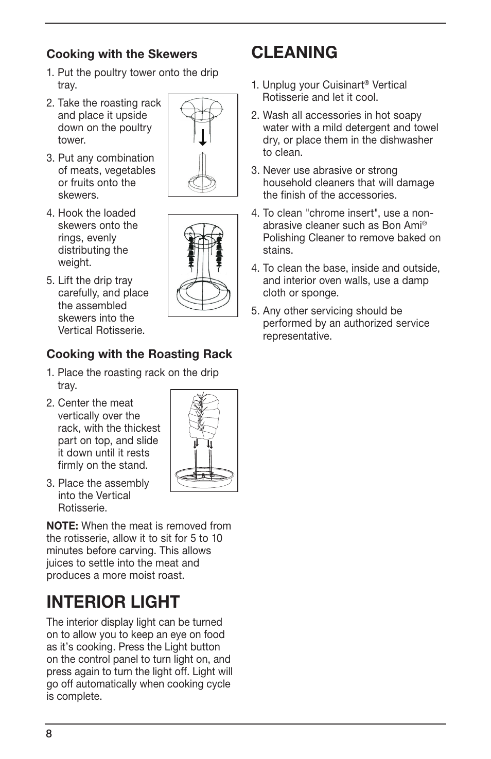 Interior light, Cleaning | Cuisinart CVR-1000 User Manual | Page 8 / 9