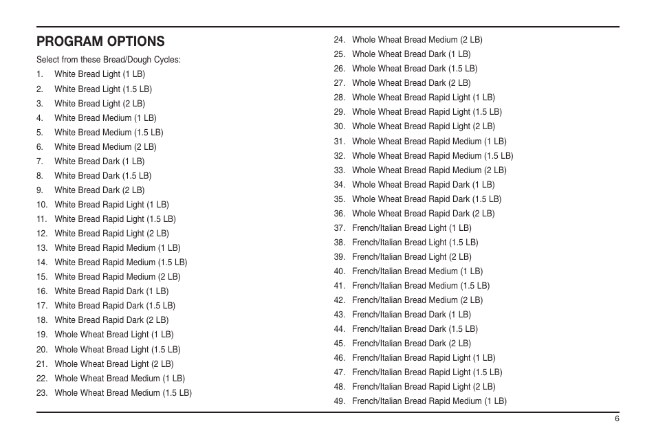 Program options | Cuisinart ELC0303IB-1/7A7 User Manual | Page 104 / 119
