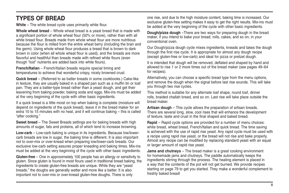 Types of bread | Cuisinart ELC0303IB-1/7A7 User Manual | Page 106 / 119