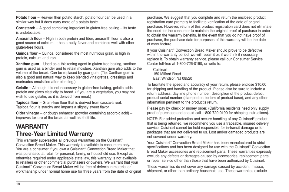 Warranty three-year limited warranty | Cuisinart ELC0303IB-1/7A7 User Manual | Page 117 / 119