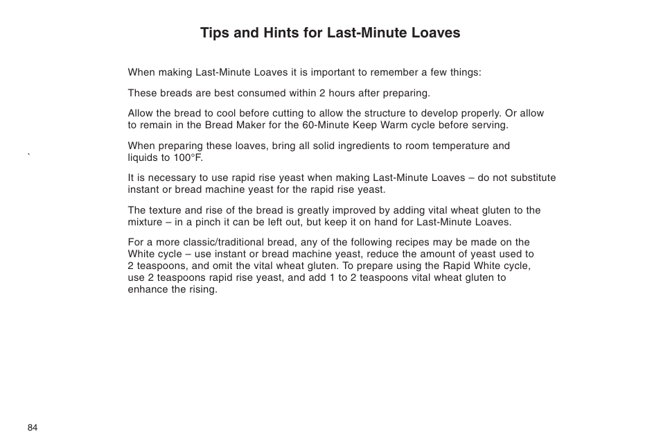 Tips and hints for last-minute loaves | Cuisinart ELC0303IB-1/7A7 User Manual | Page 88 / 119
