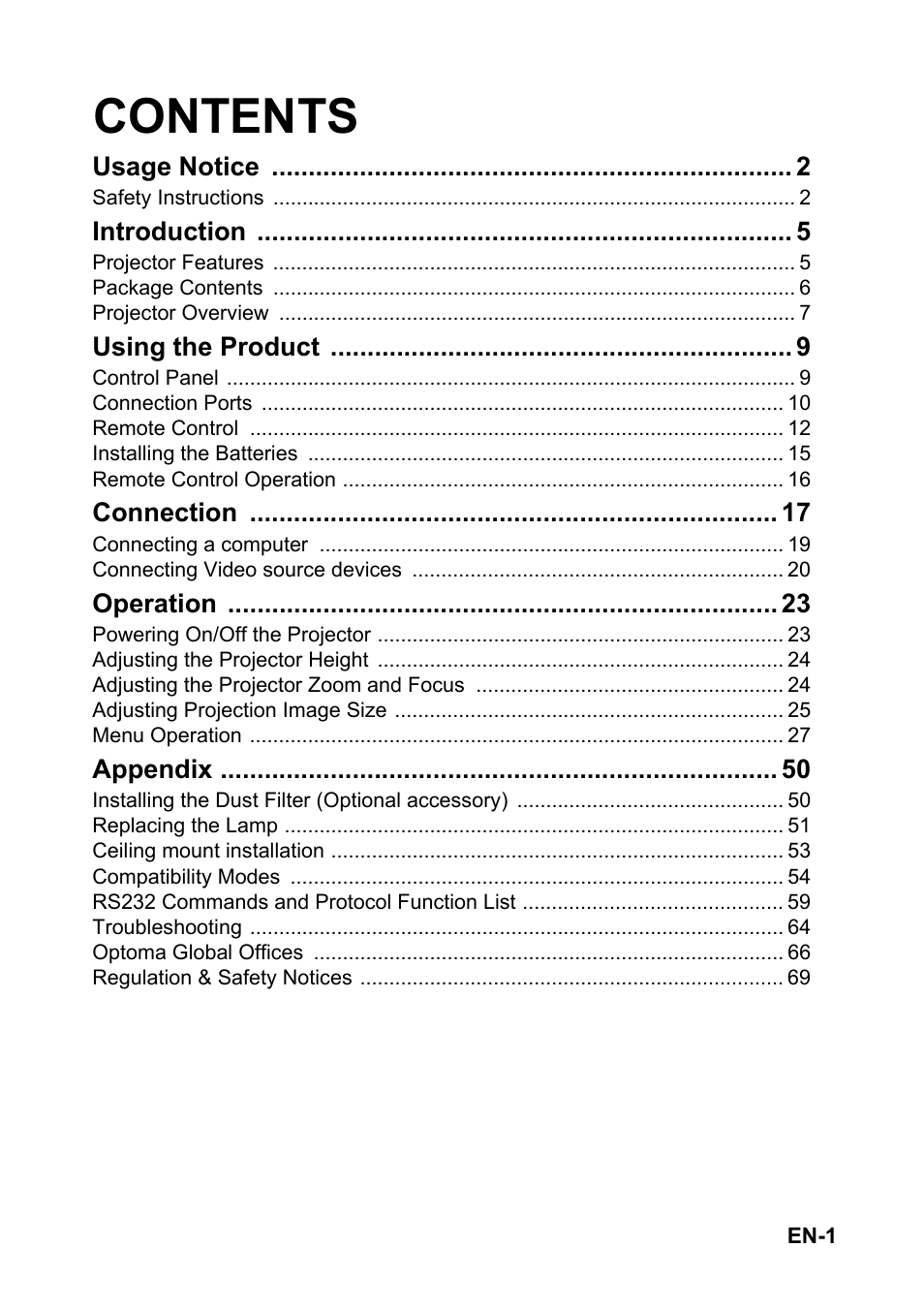 Optoma S310 User Manual | 70 pages